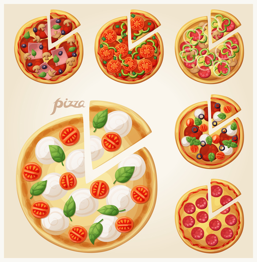 Pizza elements design vector 01