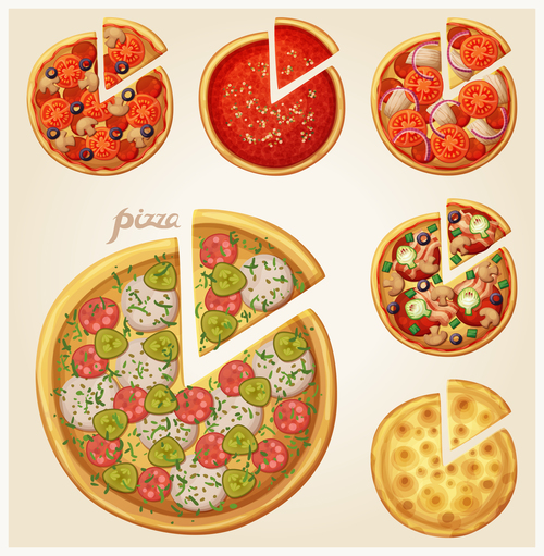 Pizza elements design vector 02