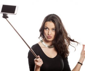 Pretty brunette woman selfie Stock Photo 01