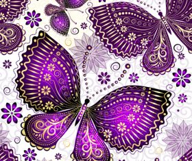 Purple butterfies seamless pattern vector