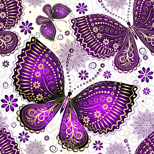 Purple butterfies seamless pattern vector
