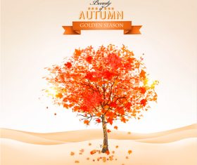 Red tree with abstract autumn background vector 01
