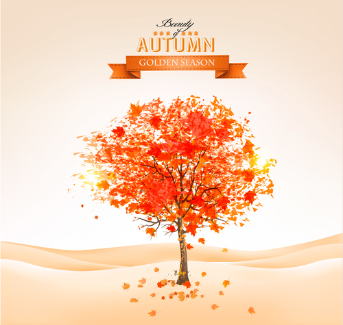 Red tree with abstract autumn background vector 01