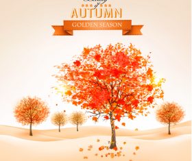 Red tree with abstract autumn background vector 02