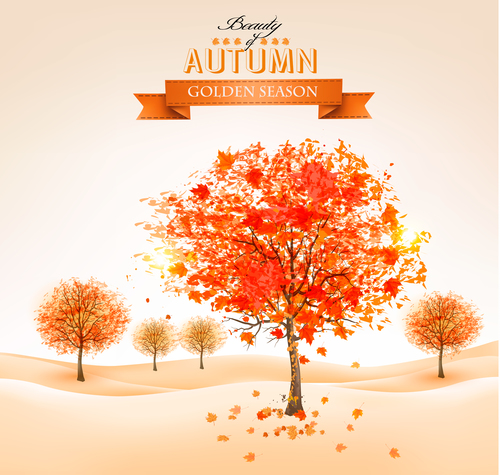 Red tree with abstract autumn background vector 02