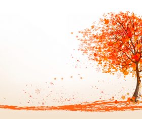 Red tree with abstract autumn background vector 03