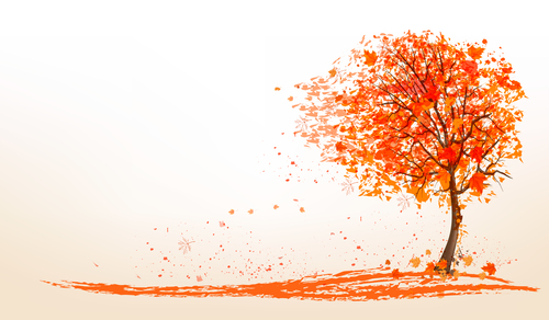 Red tree with abstract autumn background vector 03 free download