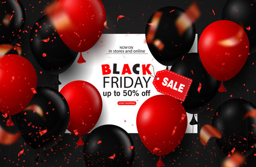 Red with black balloon and Black Friday sale background vector 01