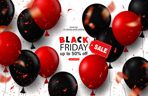 Red with black balloon and Black Friday sale background vector 02