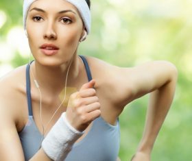 Running woman close-up Stock Photo
