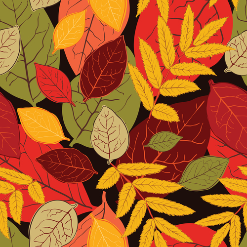 Seamless autumn leaves pattern vectors 05