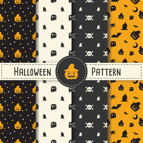 Seamless pattern halloween set vector 02