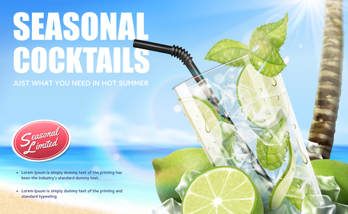 Seasonal cocktails poster design vector 01