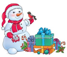 Snowman and christmas gifts illustration vectors 01