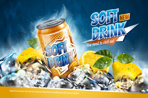 Soft drink lemon poster vector 02