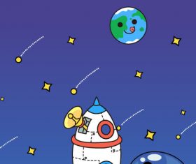 Space cartoon panda moon walk vector