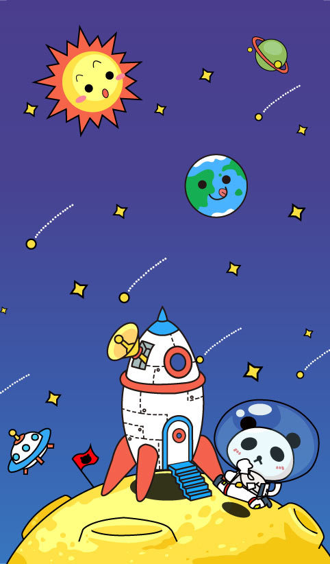 Space cartoon panda moon walk vector