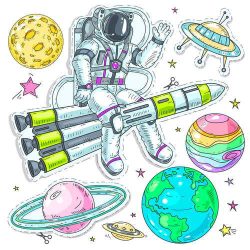 Space elements hand drawn vector 02