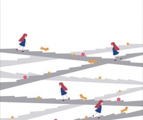 Stair girl fresh cartoon illustration vector