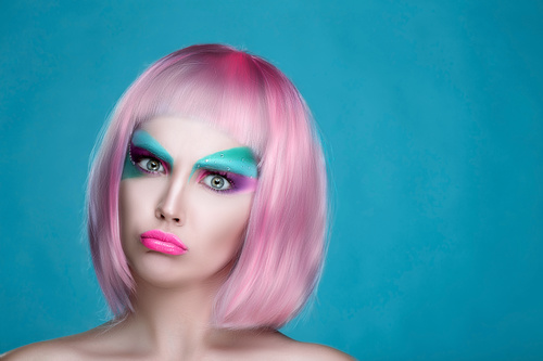 Stock Photo Avant-garde fashion girl with angry expression