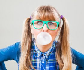 Stock Photo Bubble Gum Blowing little girl 01