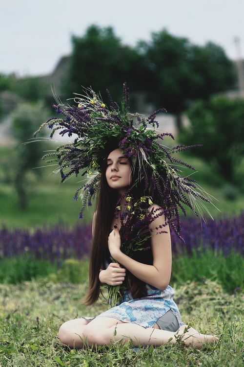 Stock Photo Girl wearing lavender wreath