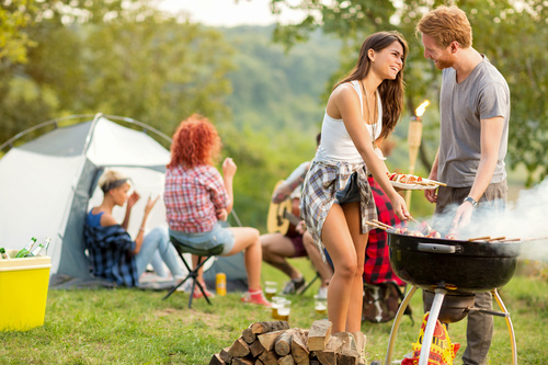 Stock Photo Lovers prepares barbecue for friends at the party 01