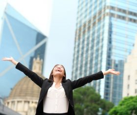 Stock Photo Woman cheering with open arms 01
