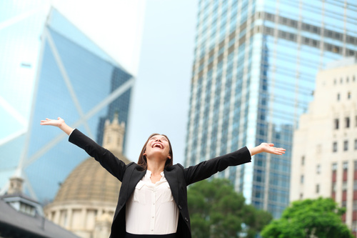 Stock Photo Woman cheering with open arms 01
