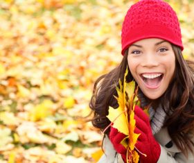 Stock Photo Woman holding autumn leaves in autumn 01
