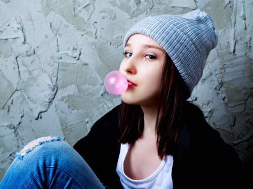 Stock Photo Young girl blowing Bubble Gum 01