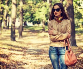 Stock Photo charming woman outdoors in sunny autumn day 01