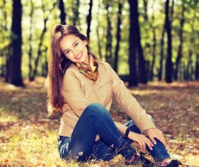 Stock Photo charming woman outdoors in sunny autumn day 02
