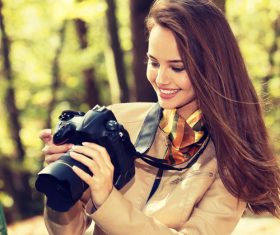 Stock Photo charming woman outdoors in sunny autumn day 05