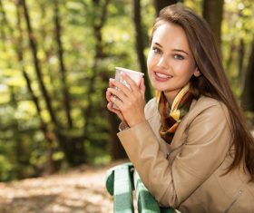 Stock Photo charming woman outdoors in sunny autumn day 07