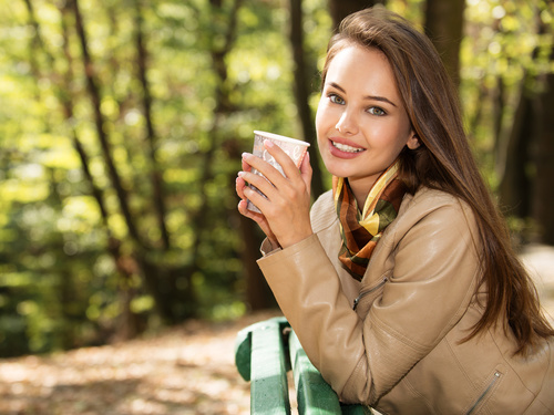 Stock Photo charming woman outdoors in sunny autumn day 07