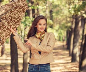 Stock Photo charming woman outdoors in sunny autumn day 08