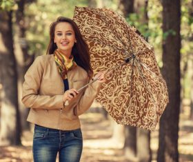 Stock Photo charming woman outdoors in sunny autumn day 09