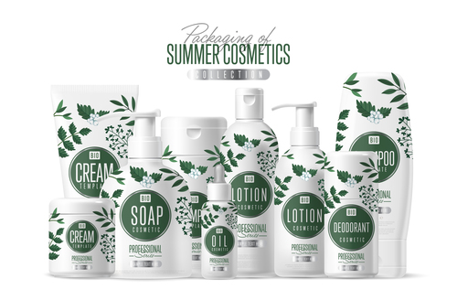 Summer cosmetics packaging design vector 01