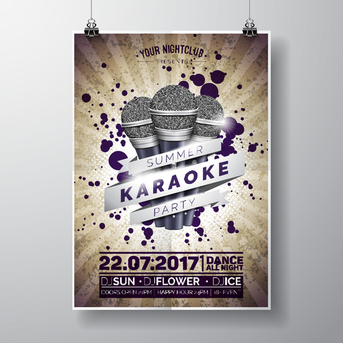 Summer karaoce party flyer with poster design vector