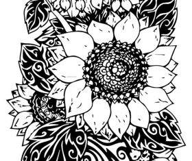 Sunflower black and white line design vector