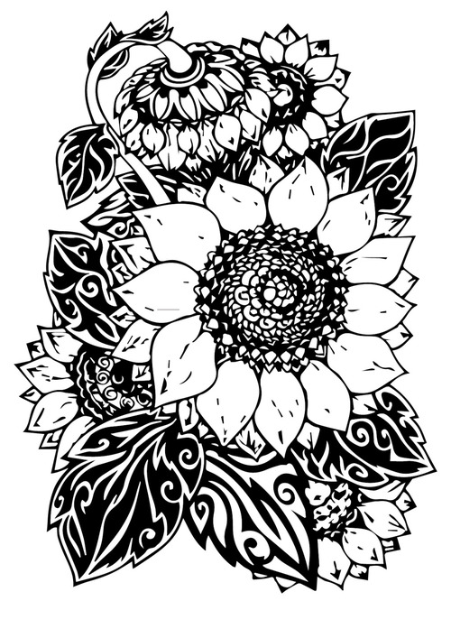 Sunflower black and white line design vector