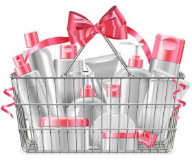 Supermarket Basket with Cosmetics vectors material