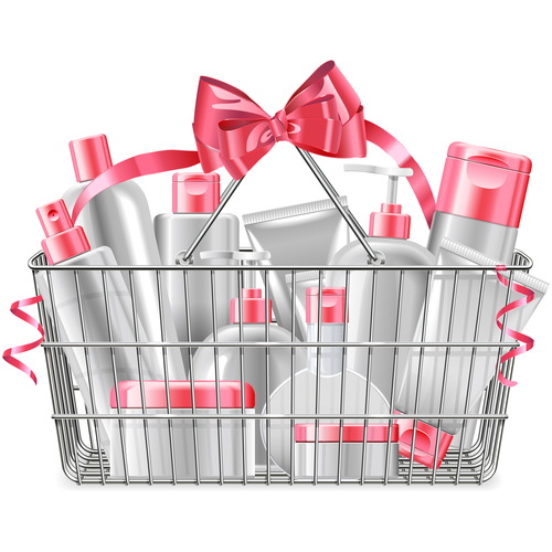 Supermarket Basket with Cosmetics vectors material