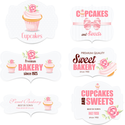 Sweet bakery with cupcake labels vector