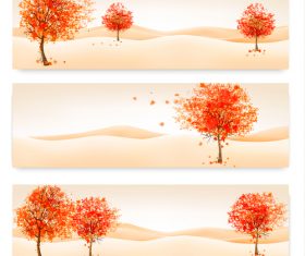 Three autumn banners with colorful leaves and tree vector