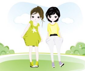 Two cartoon cute girls vector