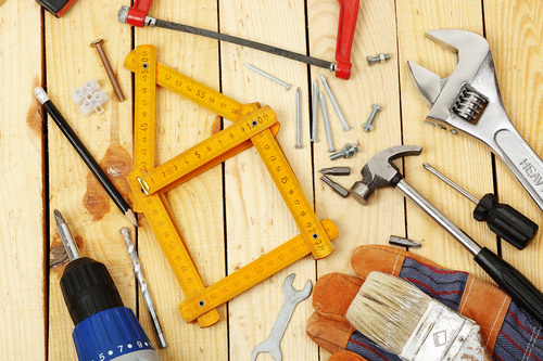 Various building tools on the desktop Stock Photo 01