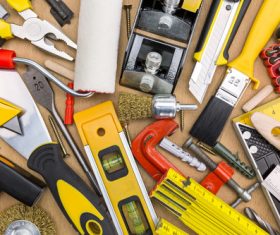Various building tools on the desktop Stock Photo 02