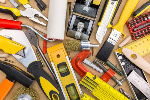 Various building tools on the desktop Stock Photo 02